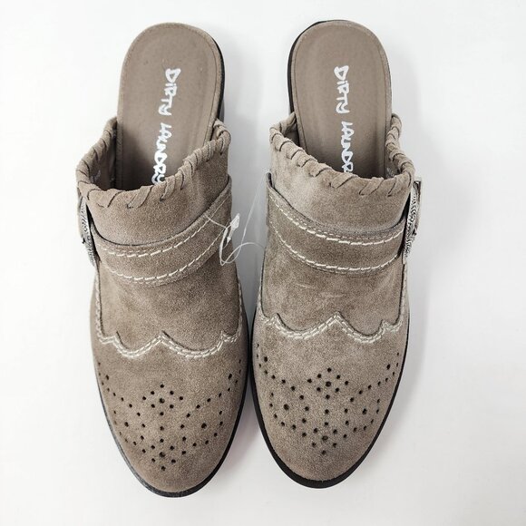 New Dirty Laundry Womens 9.5 Waltz Gray Taupe Suede Slip On Mules Western Buckle - Picture 7 of 15